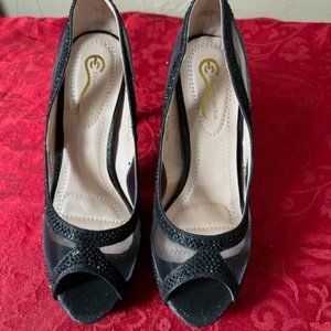 Black Mesh Dena Peep-toe Pumps by Elegant Cpllection